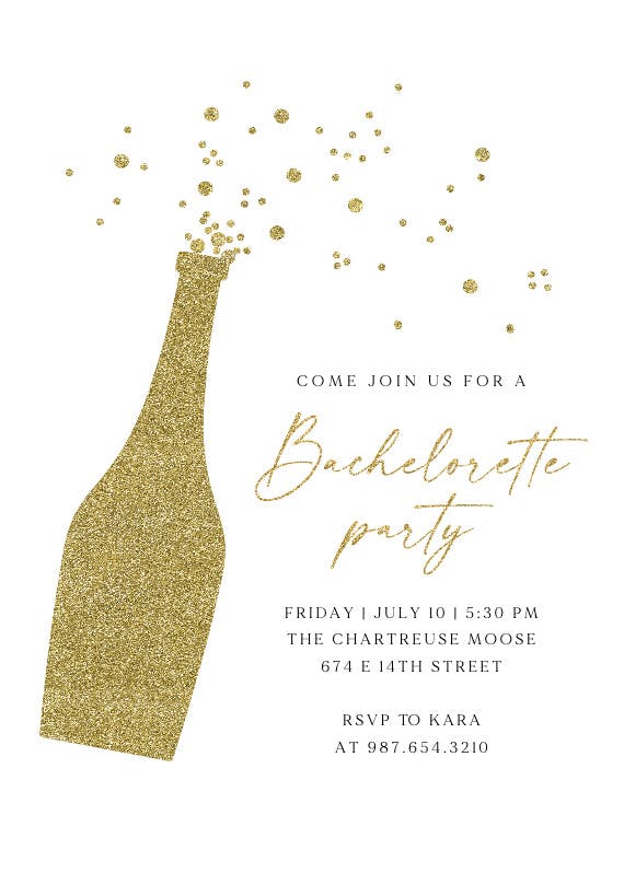 Glitter Bubbly Bachelorette Party Invitation Template Greetings Island 